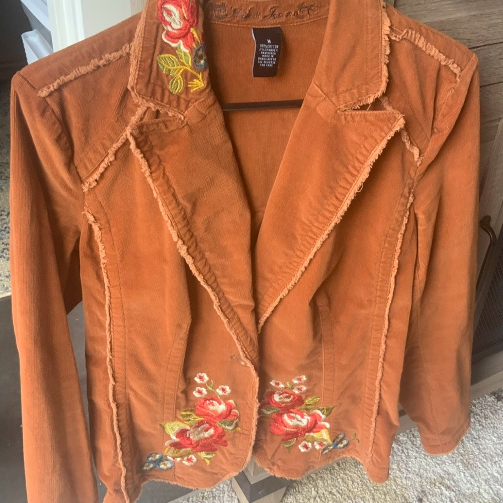 White Stag Brown Corduroy Jacket with Floral Embroidered